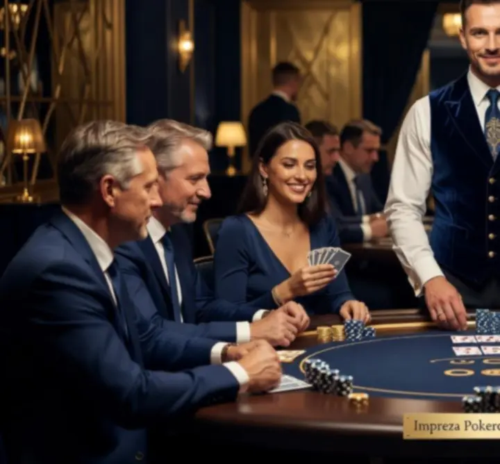 Doświadczony krupier prowadzi grę pokerową podczas wieczoru eventowego